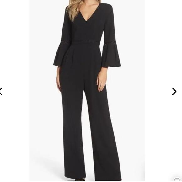 Eliza J Plus Size 14W Black Bell Sleeve Wide Leg Jumpsuit - Picture 1 of 9